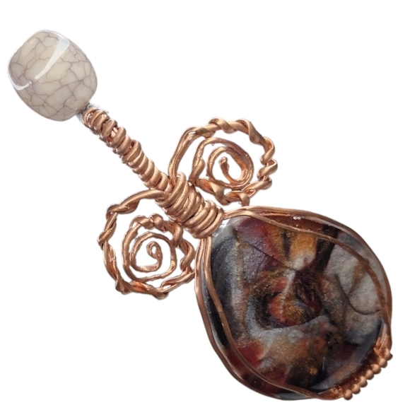 Metallic mult-color copper wire wrapped Teardrop OOAK handmade Necklace - Picture 5 of 5